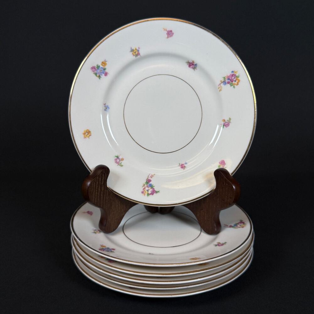 Lot of 6 white Warwick AB9428 Bread & Butter Plate 6-3/8" vintage w flowers USA